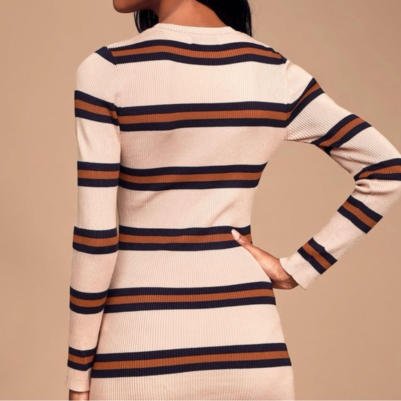 Lulu’s First In Line Blush Pink Stripped Ribbed Bodycon Sweater Dress - Picture 2 of 5